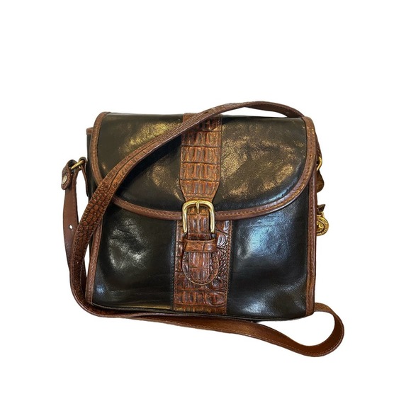 Brahmin Handbags - Vintage 80’s BRAHMIN Black/Brown Croc Leather Trims Crossbody Bag